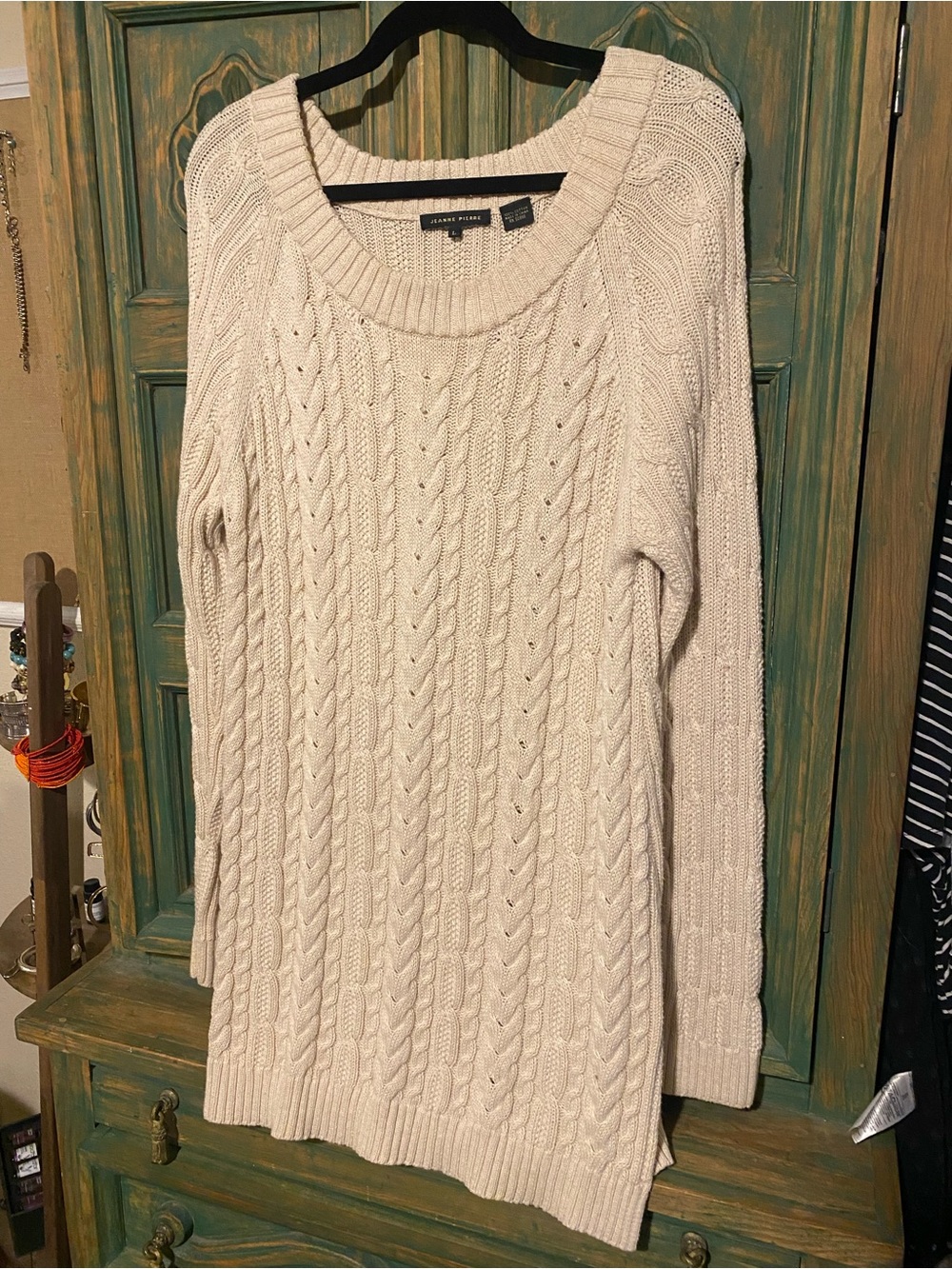 JEANNE PIERRE Cream Cable Knit Scoop Neck Sweater
